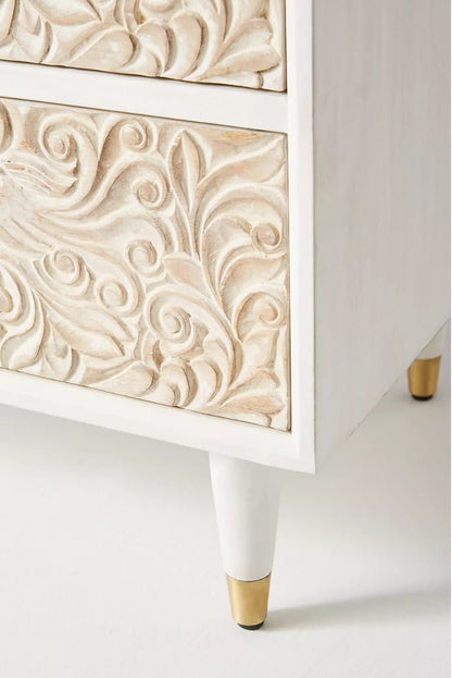Bohemian Indian Hand carved Three Drawer Dresser – handcrafted solid wood furniture