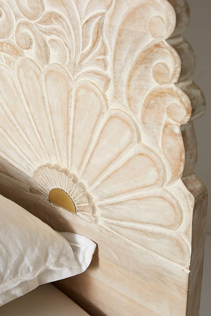 Bohemian Style Hand carved Indian Wooden Floral Platform Bed – handcrafted solid wood furniture