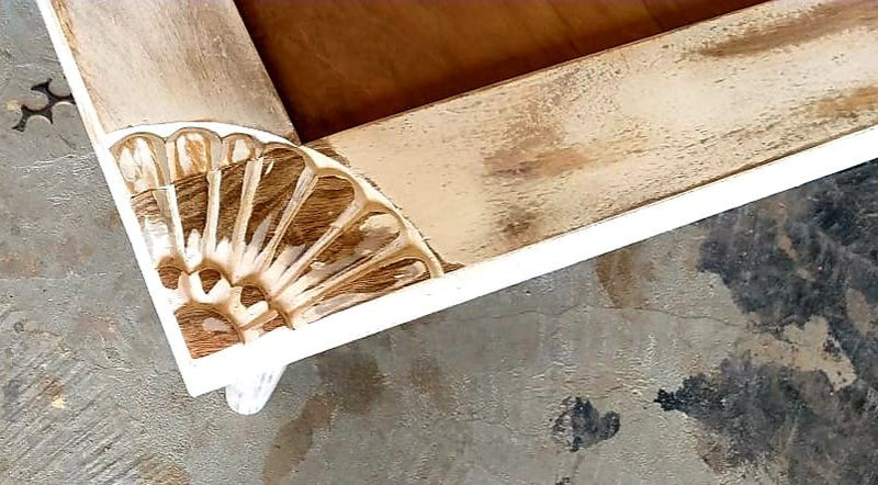 Cama de plataforma floral de madera india tallada a mano de estilo bohemio