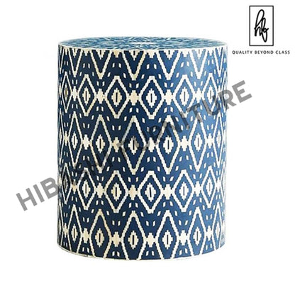 Bone Inlay Drum End & Side Tables - Diamond, Large – handcrafted solid wood furniture