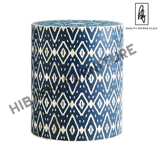 Bone Inlay Drum End & Side Tables - Diamond, Large – handcrafted solid wood furniture