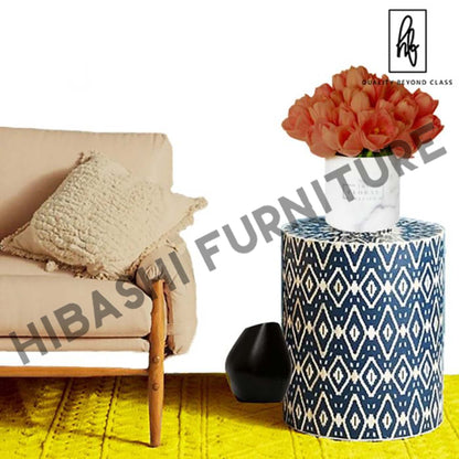 Bone Inlay Drum End & Side Tables - Diamond, Large – handcrafted solid wood furniture