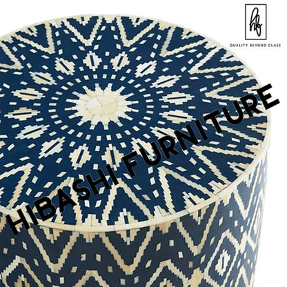 Bone Inlay Drum End & Side Tables - Diamond, Large – handcrafted solid wood furniture
