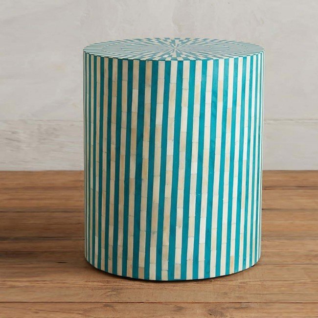 Bone Inlay Drum End & Side Tables - Strips, Large – handcrafted solid wood furniture