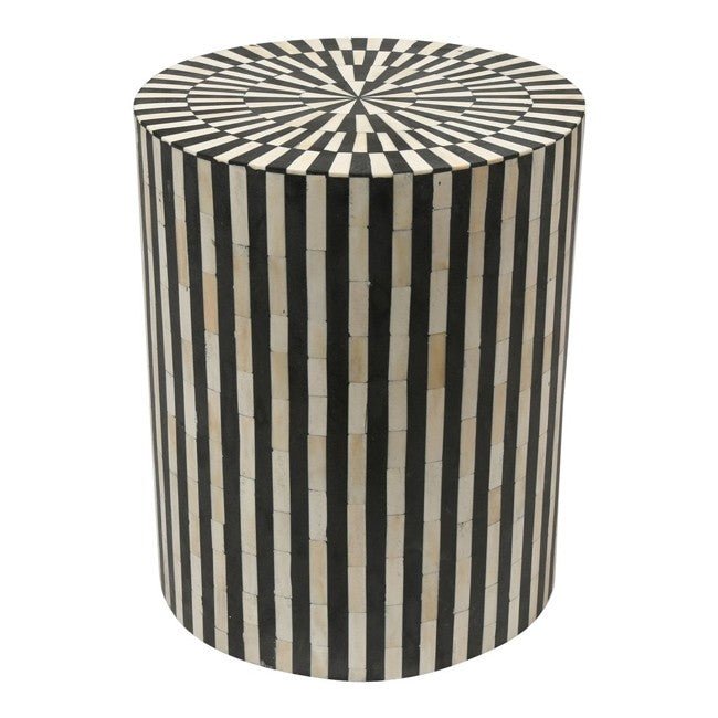 Bone Inlay Drum End & Side Tables - Strips, Large – handcrafted solid wood furniture