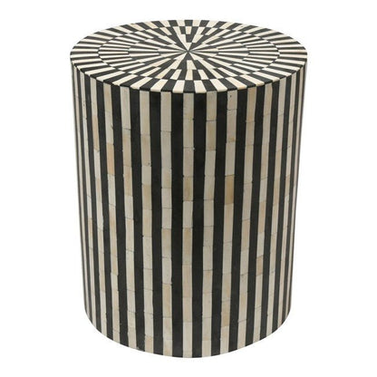 Bone Inlay Drum End & Side Tables - Strips, Large – handcrafted solid wood furniture