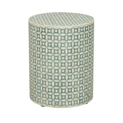 Bone Inlay Geometry Design Round Side Table – handcrafted solid wood furniture