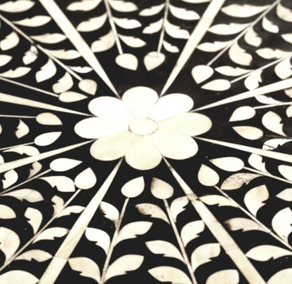 Bone Inlay Round and Circular Dining Table with Floral Design – handcrafted solid wood furniture
