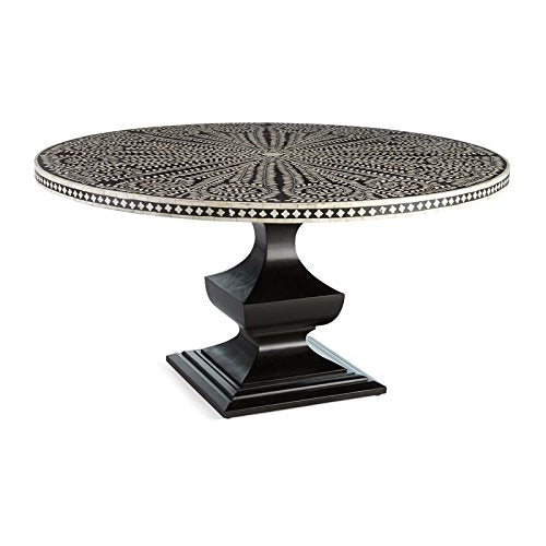 Bone Inlay Round and Circular Dining Table with Floral Design – handcrafted solid wood furniture