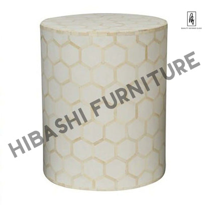 BONE INLAY ROUND DRUM SIDE TABLE HONYCOMB - LARGE – handcrafted solid wood furniture