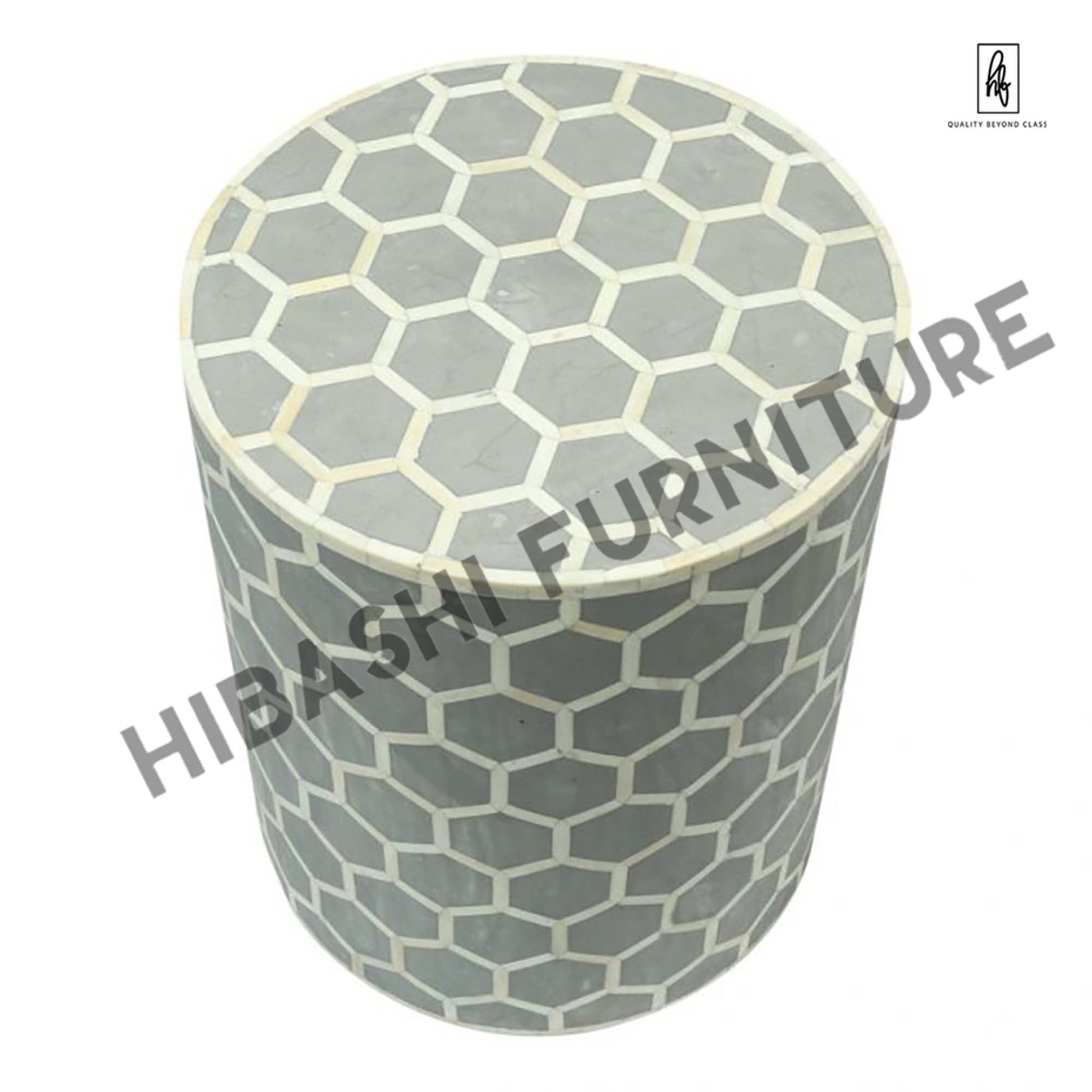 BONE INLAY ROUND DRUM SIDE TABLE HONYCOMB - LARGE – handcrafted solid wood furniture