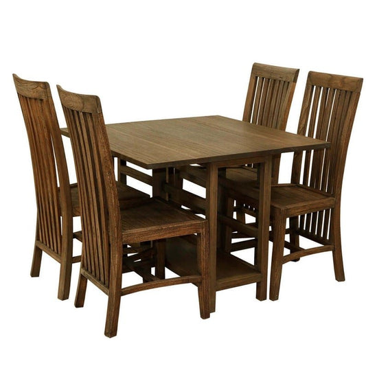 Boston Indian Solid Wood Drop Leaf Dining Table And Chair Set – handcrafted solid wood furniture