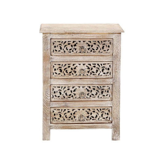 Hibashi-Antique Hand Carved Bedside Table Whitewash