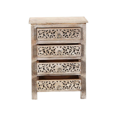 Hibashi-Antique Hand Carved Bedside Table Whitewash
