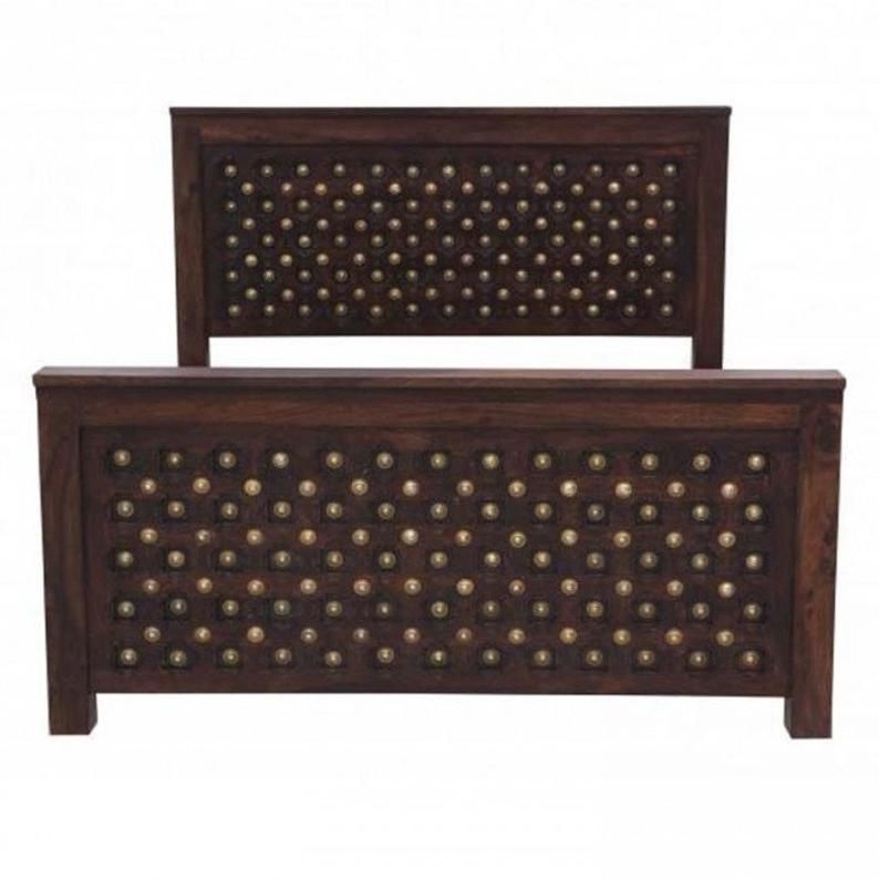 Brass Work Indian Antique Style Solid Wood Bed Frame – handcrafted solid wood furniture