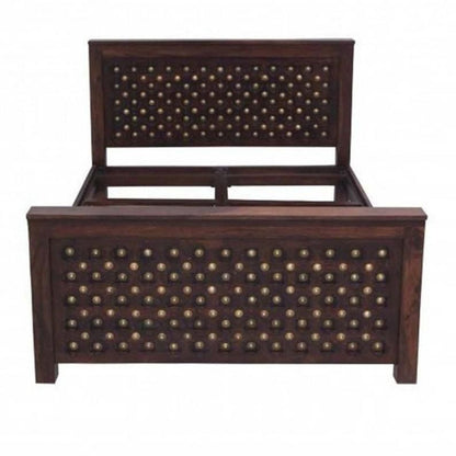 Brass Work Indian Antique Style Solid Wood Bed Frame – handcrafted solid wood furniture