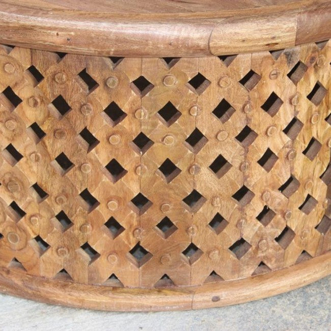 Mesa de centro/mesa de centro redonda de madera maciza tallada
