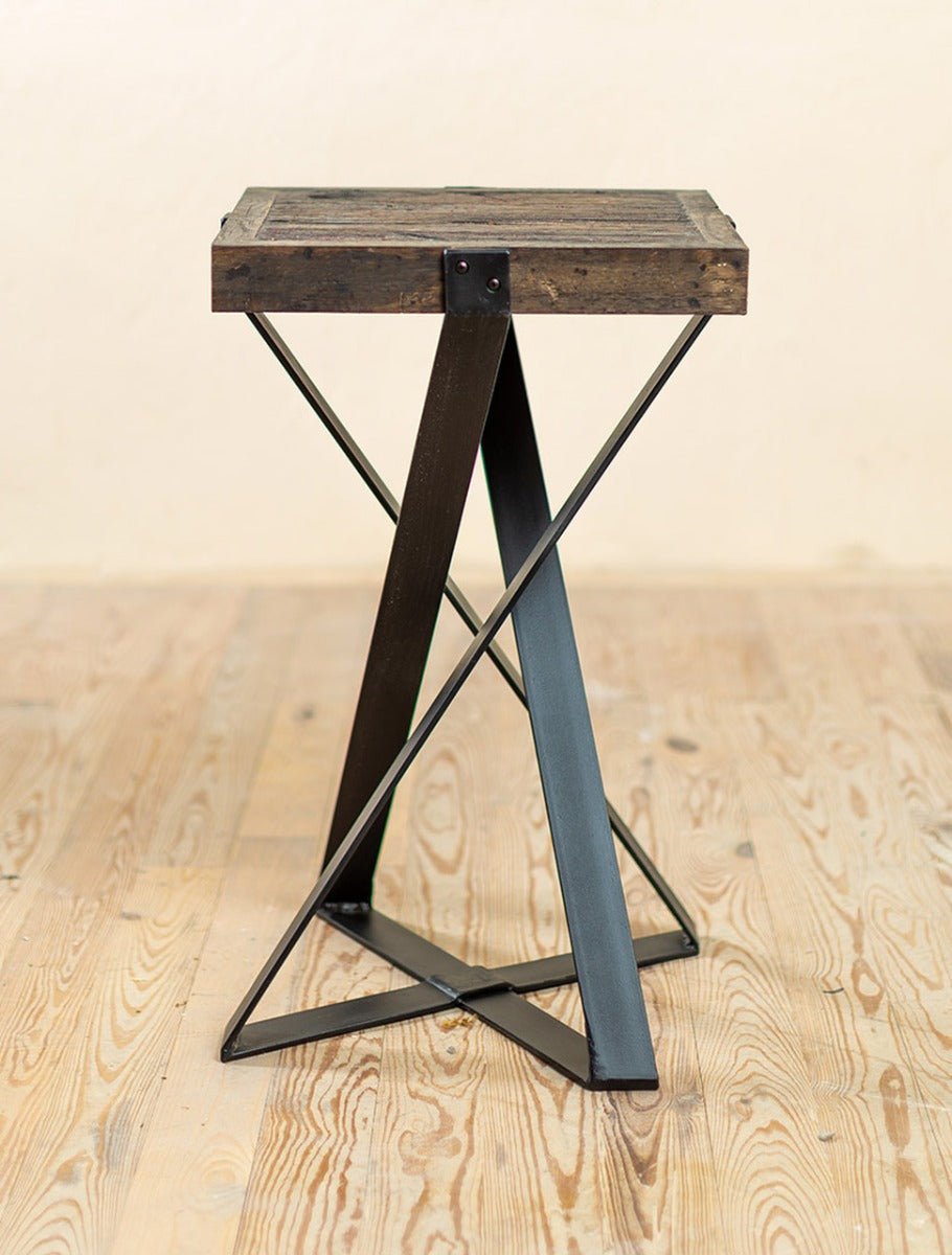 BULAN Industrial Hand - Forged Accent Table – handcrafted solid wood furniture