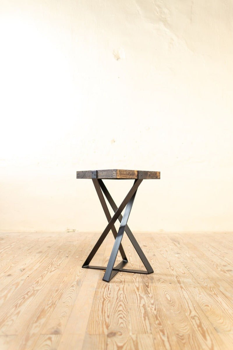 BULAN Industrial Hand - Forged Accent Table – handcrafted solid wood furniture