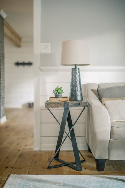 BULAN Industrial Hand - Forged Accent Table – handcrafted solid wood furniture