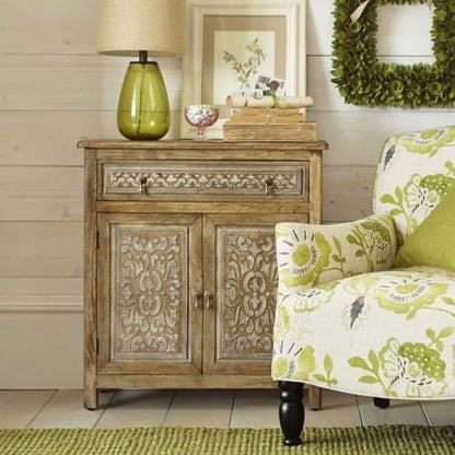 Burhama Hand Carved Solid Wood Sideboard Whitewash – handcrafted solid wood furniture