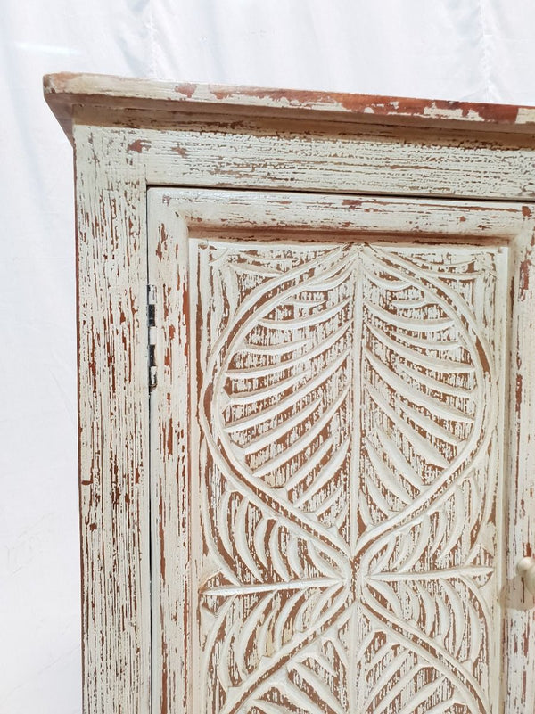 Leaf Design Hand Carved Solid Wooden Cabinet, Storage Sideboard