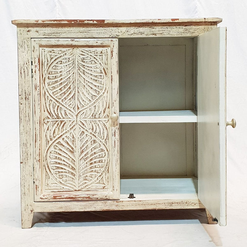 Gabinete de madera maciza tallada a mano con diseño de hoja, aparador de almacenamiento