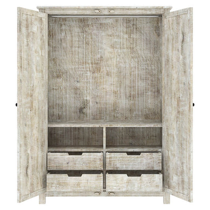 Salman Hand carved Solid Wood Large White Wardrobe Armoire