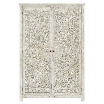 Salman Hand carved Solid Wood Large White Wardrobe Armoire