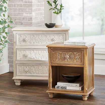 CAPIZ Hand Carved Nightstand – handcrafted solid wood furniture