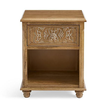 CAPIZ Hand Carved Nightstand – handcrafted solid wood furniture