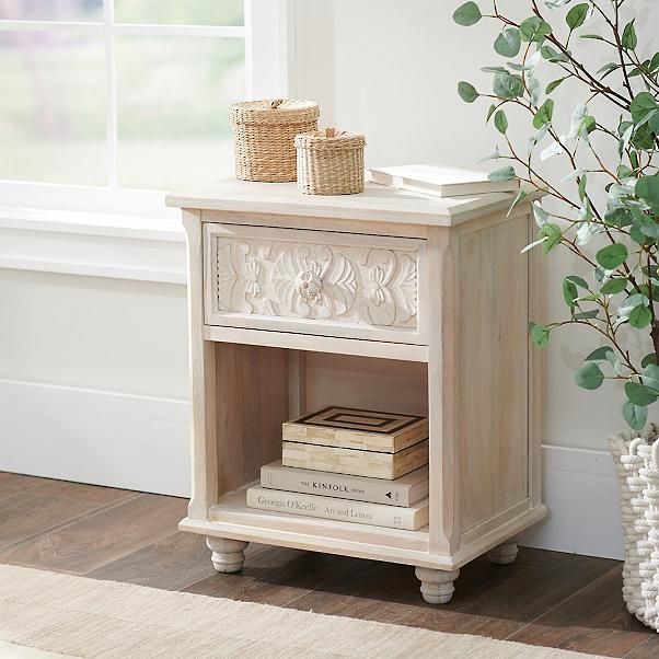 CAPIZ Hand Carved Nightstand – handcrafted solid wood furniture