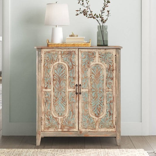 BAYAN Hand Carved Double Door Storage Cabinet