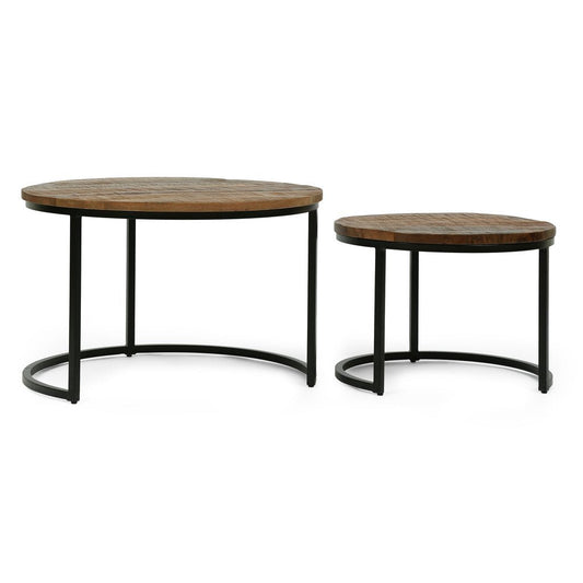 CATICLAN Industrial Handcrafted Mango Wood Nested Tables, Set of 2, Honey Brown and Black – handcrafted solid wood furniture