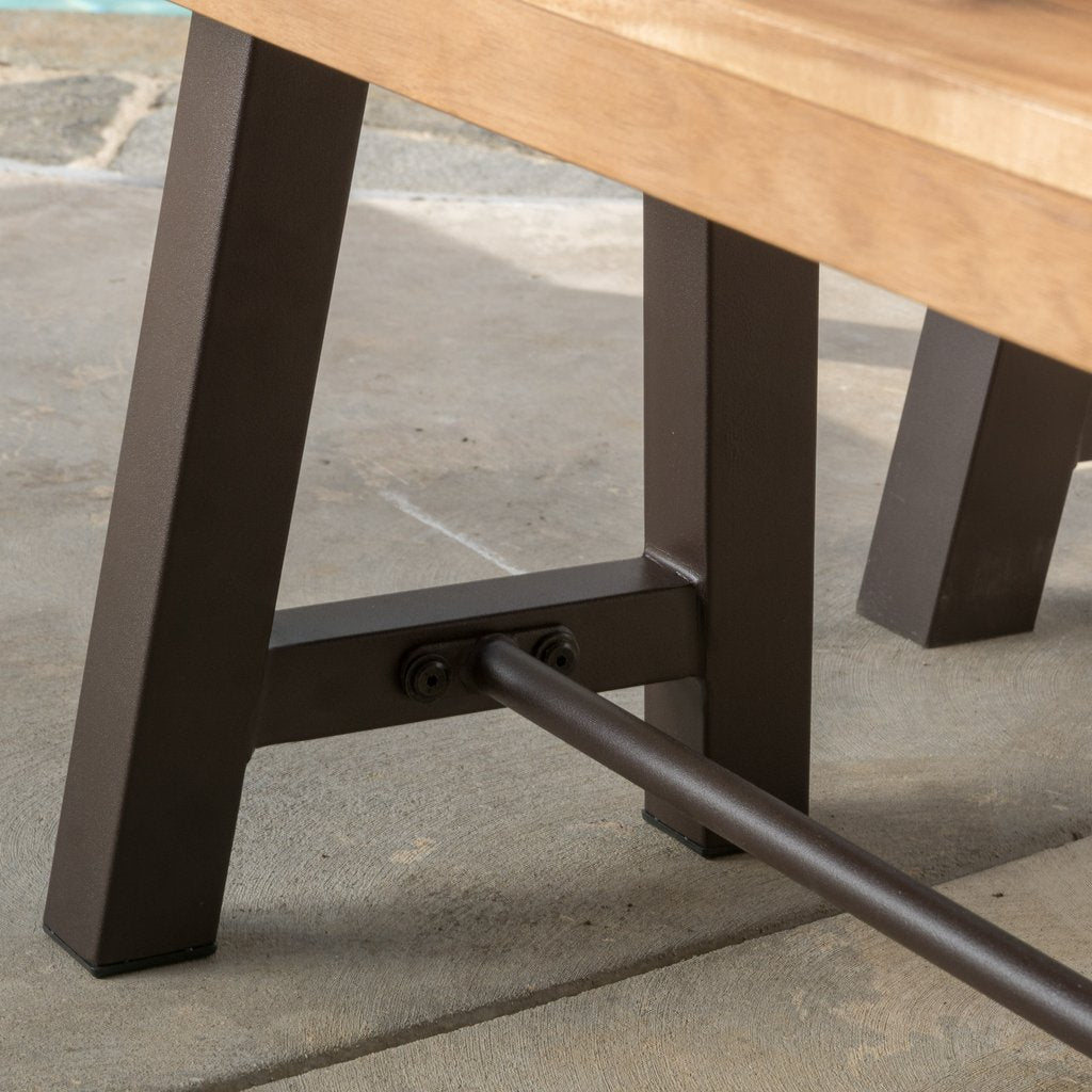 CAVITE Rustic Industrial Outdoor Mango Wood Picnic Dining Set – handcrafted solid wood furniture