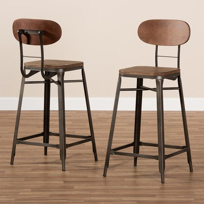 Clark Rustic Industrial Style Counter Stool Set of 2 – handcrafted solid wood furniture