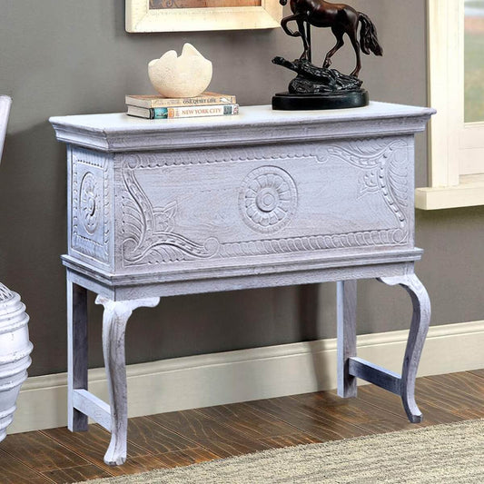 Classic Reclaimed Wood Traditional Hand Carved Antique Console Table – handcrafted solid wood furniture
