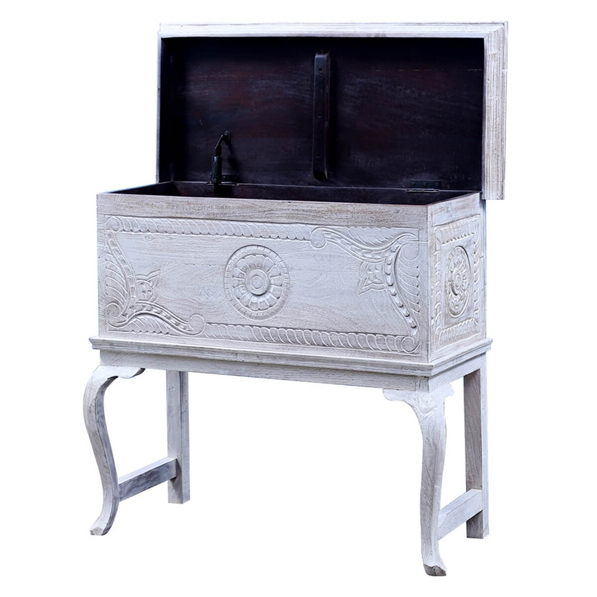 Classic Reclaimed Wood Traditional Hand Carved Antique Console Table – handcrafted solid wood furniture