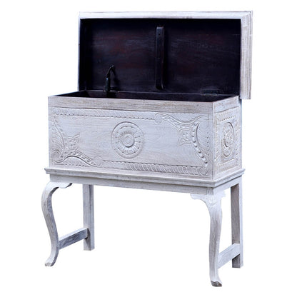 Classic Reclaimed Wood Traditional Hand Carved Antique Console Table – handcrafted solid wood furniture