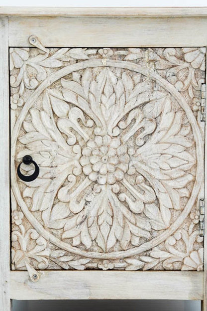 DAHLIA MIndian Wooden Hand Carved Bedside Cabinet – handcrafted solid wood furniture