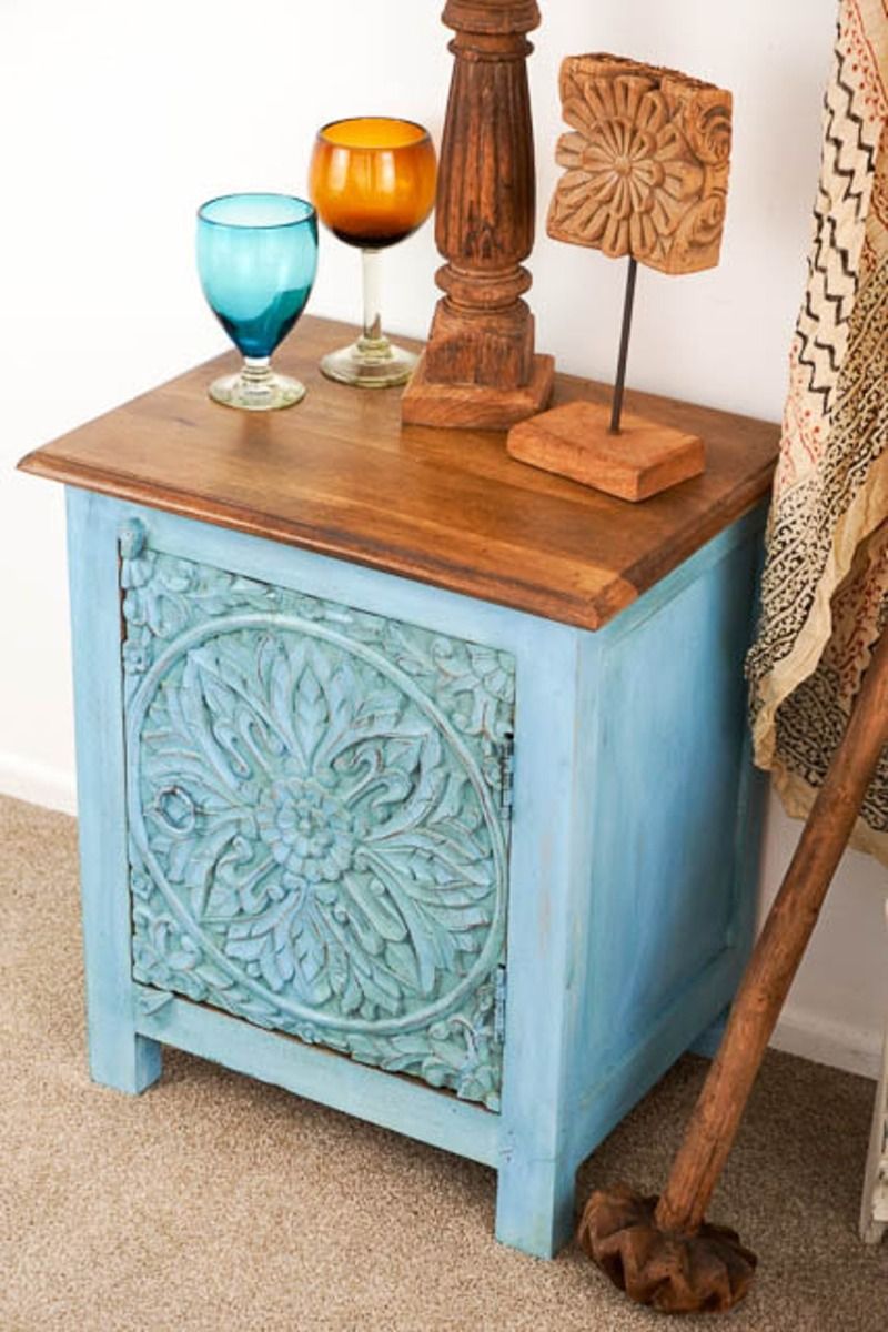 DAHLIA MIndian Wooden Hand Carved Bedside Cabinet – handcrafted solid wood furniture