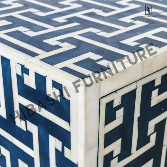 DANA Bone Inlay Chest on Brass Legs INDIGO BLUE – handcrafted solid wood furniture