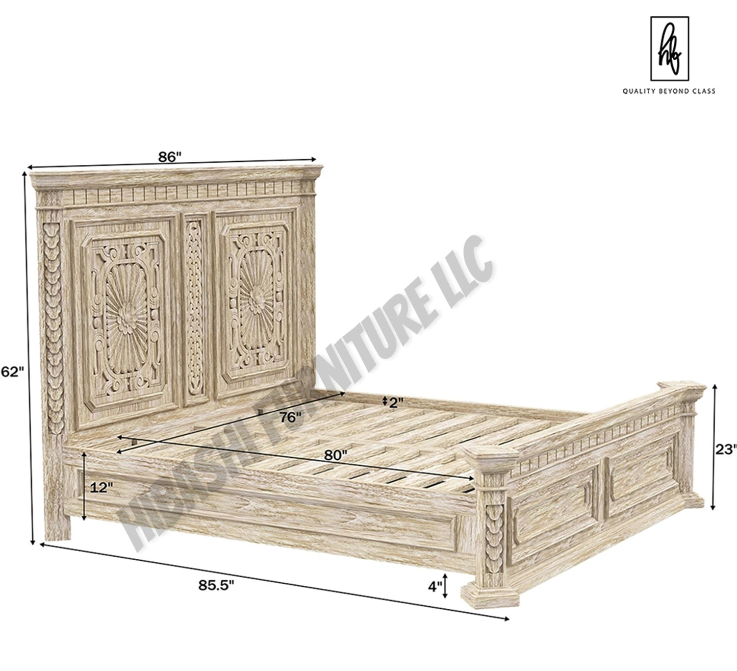 DARNA Traditional Style Rustic Platform Bed – handcrafted solid wood furniture