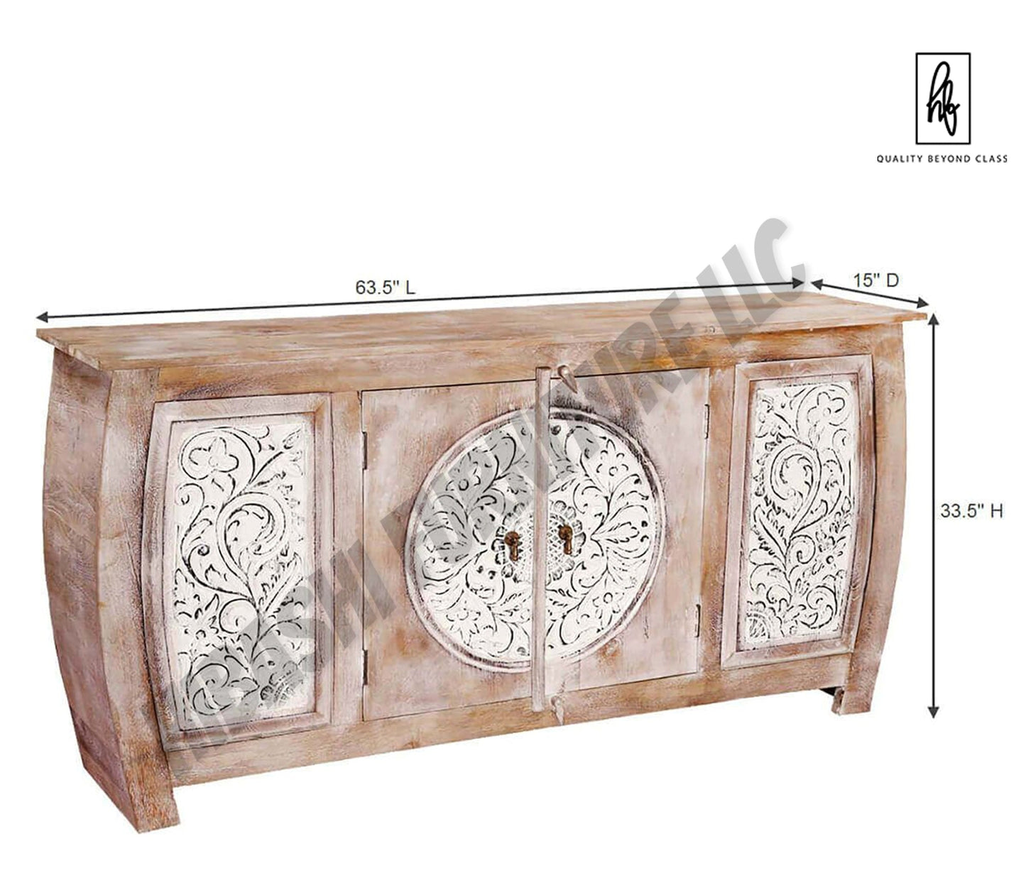 DASMA White Floral Doors Rustic Large Sideboard Cabinet – handcrafted solid wood furniture