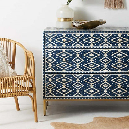 Diamond Bone Inlay Chest of 3 Drawers Dresser – handcrafted solid wood furniture