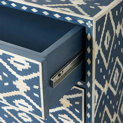 Diamond Bone Inlay Chest of 3 Drawers Dresser – handcrafted solid wood furniture