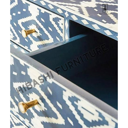 Diamond Bone Inlay Chest of 6 Drawers Dresser – handcrafted solid wood furniture