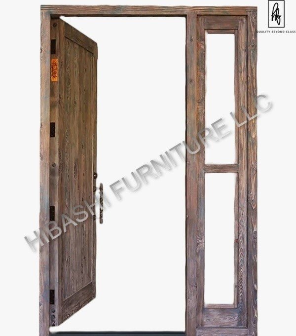 DIPOLOG Hand Carved Wood Front Door With Custom Textured Glass Sidelight – handcrafted solid wood furniture