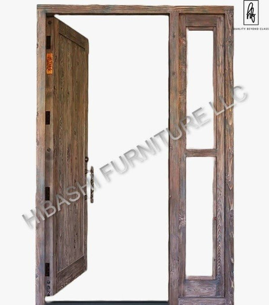 DIPOLOG Hand Carved Wood Front Door With Custom Textured Glass Sidelight – handcrafted solid wood furniture