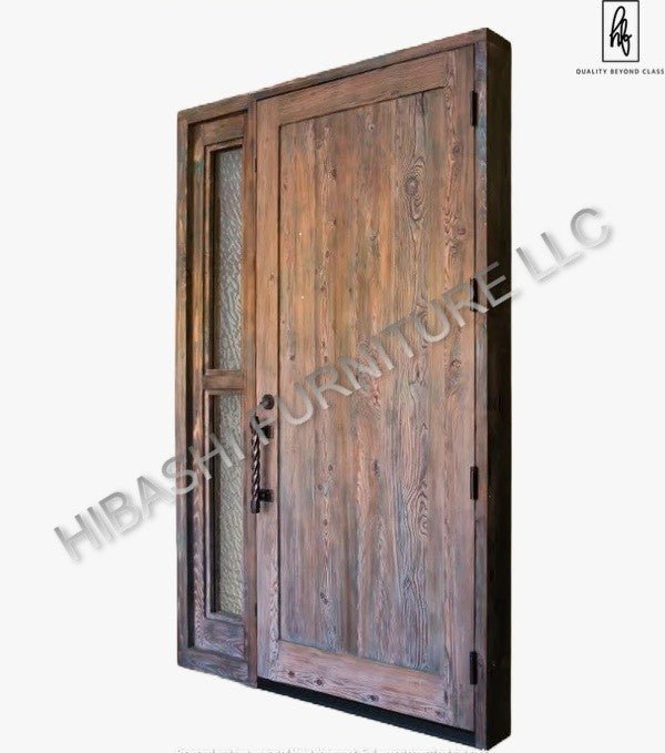 DIPOLOG Hand Carved Wood Front Door With Custom Textured Glass Sidelight – handcrafted solid wood furniture